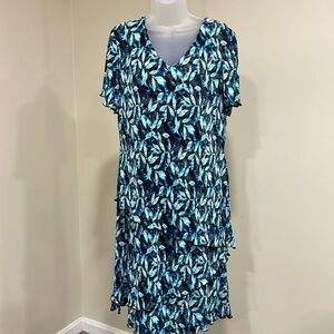 Connected Apparel Blue and Black Patterned Dress